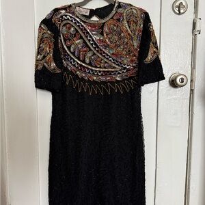 Elegant Black Embroidered Dress size small by Laurence Kazar